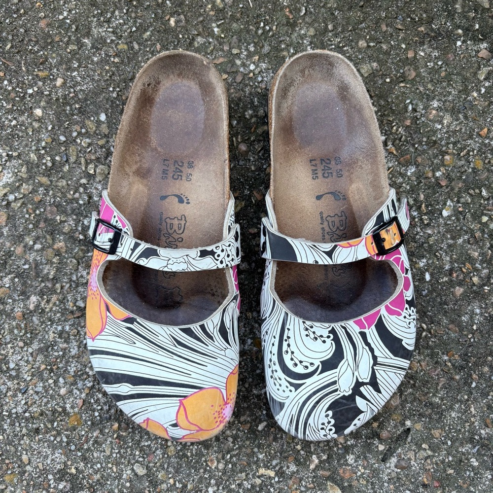 Birkenstock Floral Printed Clogs in Black, White, Pink, Orange